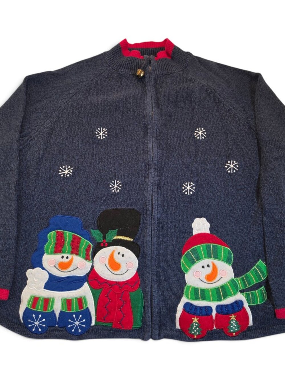 Vintage Tiara International Snowman Christmas Full Zip Sweater Cardigan